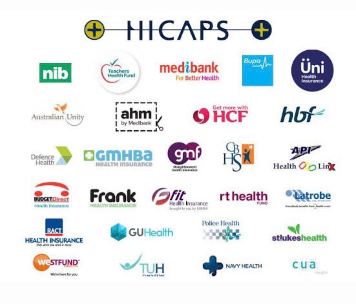 HICAPS - health funds we work with, including nib, Medibank, Bupa, HCF, hbf, ahm and many more